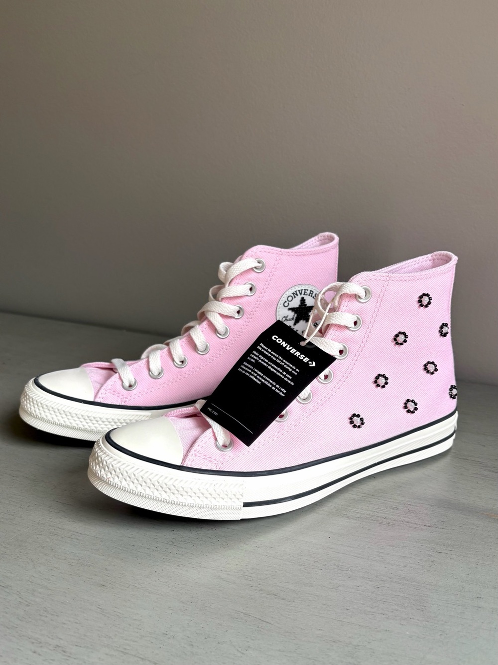 Converse Chuck Taylor All Star High Top Pink Beaded Floral Sneaker Women 8.5 - Picture 5 of 15